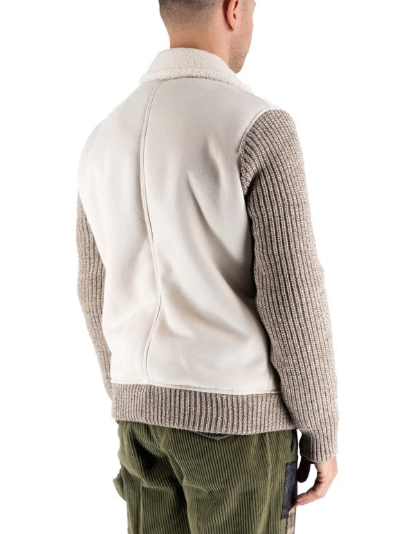 Suede Jacket with Knitted Sleeves