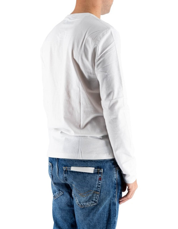 T-shirt Uomo Ralph Lauren Bianca Manica Lunga con Logo Ricamato Blu