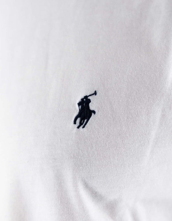 T-shirt Uomo Ralph Lauren Bianca Manica Lunga con Logo Ricamato Blu