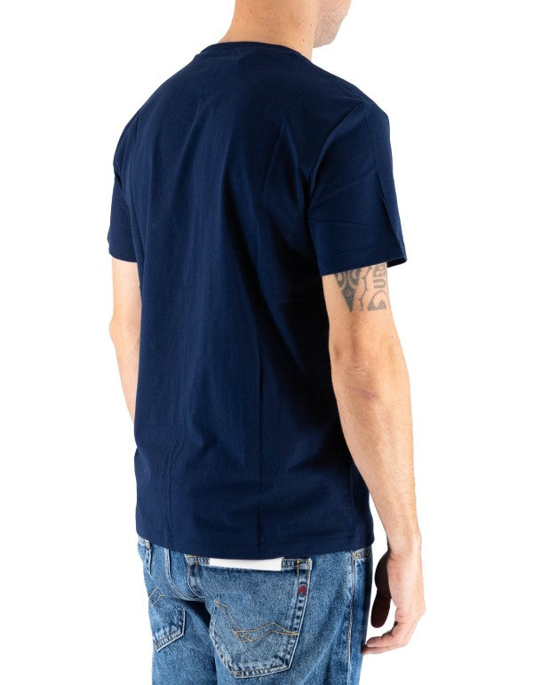T-shirt Uomo Ralph Lauren Blu Navy Manica Corta con Logo Ricamato Bianco
