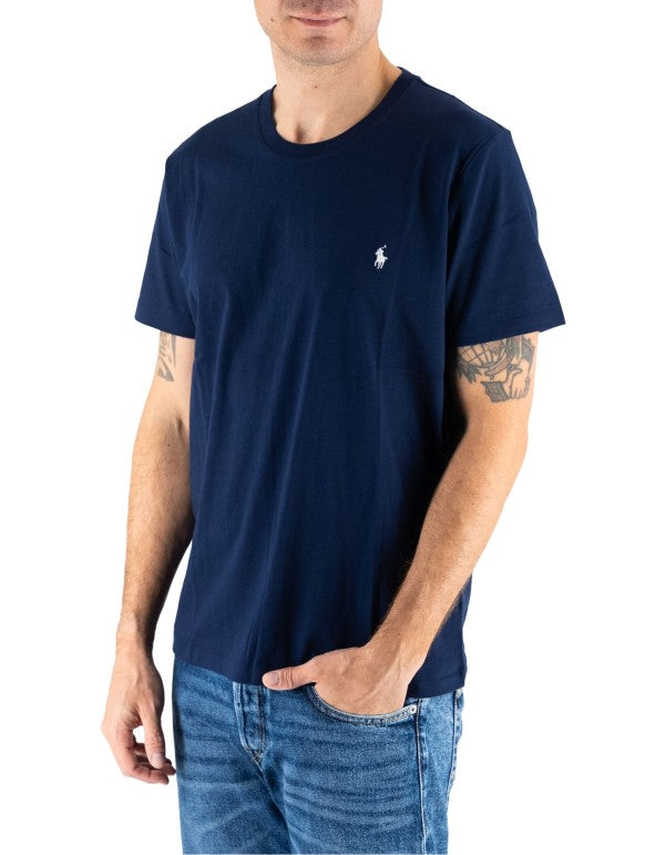 T-shirt Uomo Ralph Lauren Blu Navy Manica Corta con Logo Ricamato Bianco