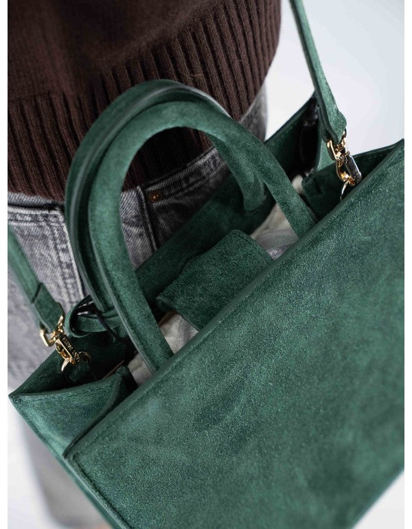 Green Suede Midi Shop Bag