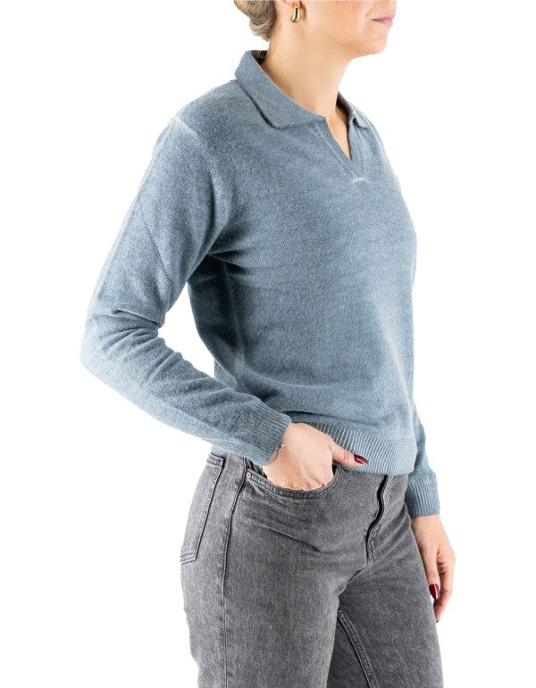 Inari Knit Polo Shirt Grey Blue