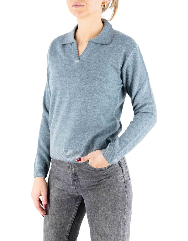 Inari Knit Polo Shirt Grey Blue