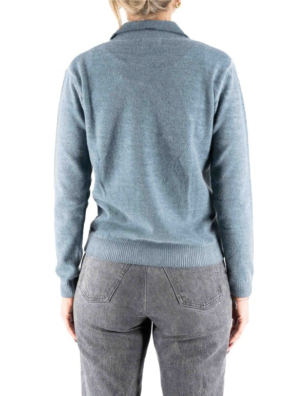 Inari Knit Polo Shirt Grey Blue