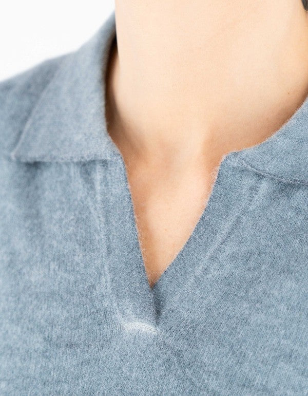 Inari Knit Polo Shirt Grey Blue