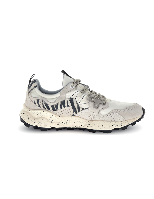 Yamano 3 Uni Suede/nylon/animal print sneaker Off White-black White.