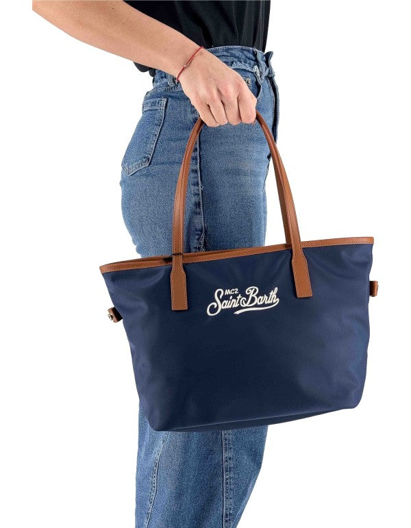 City Bag Nylon Shoulder Bag Blue 6118 Emb