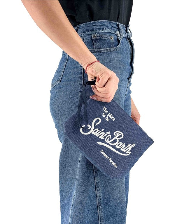 Aline Canvas Clutch Bag Blue 61 Emb