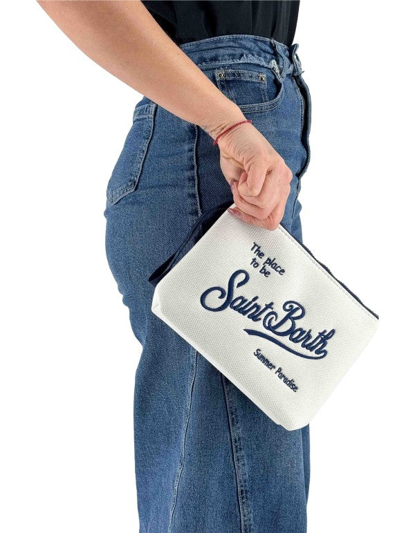 Aline Piquet Clutch Bag White/Blue 0161 Emb