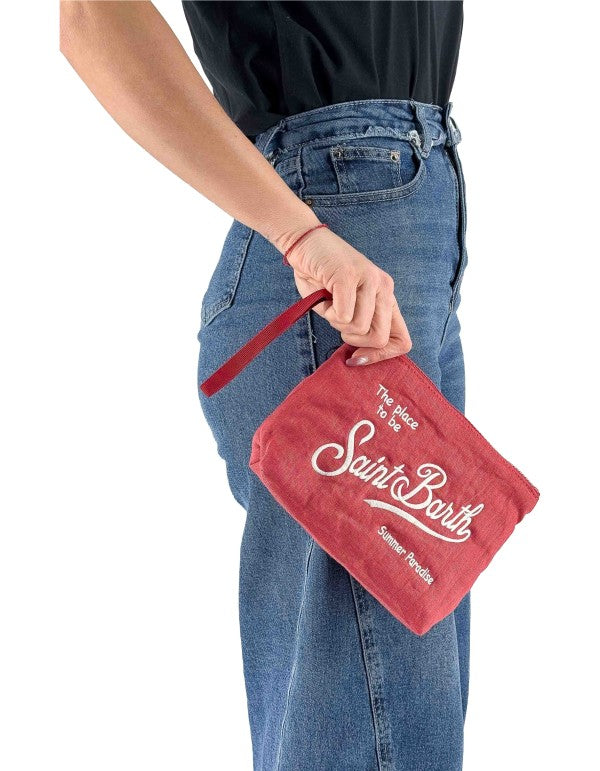 Aline Soft Linen Clutch Vintage 47 Red Brick Emb