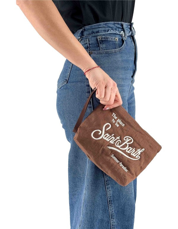 Aline Soft Linen Clutch Vintage 18 Brown Emb