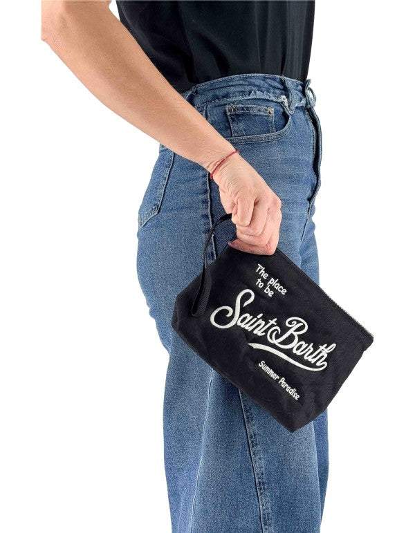 Aline Soft Linen Clutch Vintage 00 Black Emb