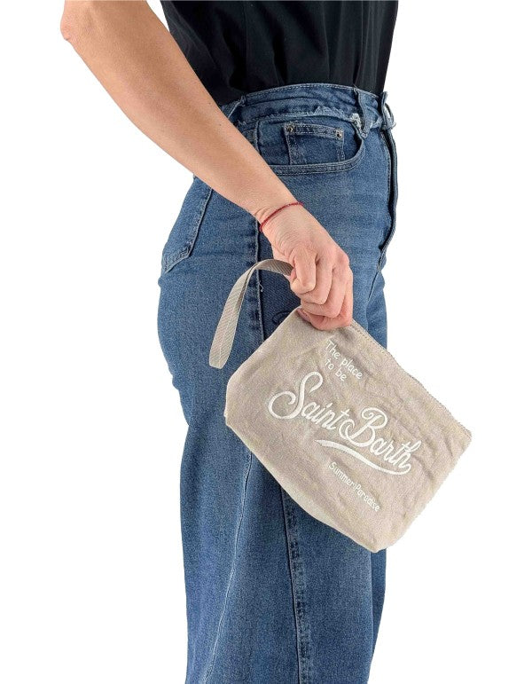 Aline Soft Linen Vintage 11 Beige Emb. Clutch Bag