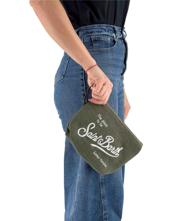 Aline Clutch Bag In Linen 52 Military