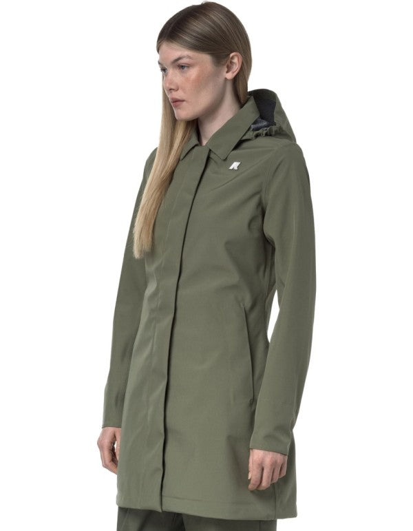 Mathy Bonded Jersey Green Lichen Trench Coat