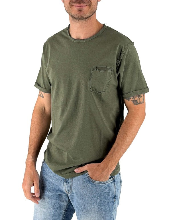 T-Shirt Girocollo 100% Cotone Con Taschino Shiro