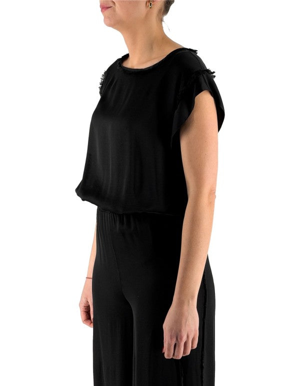 Black Fringed Blouse Ma001