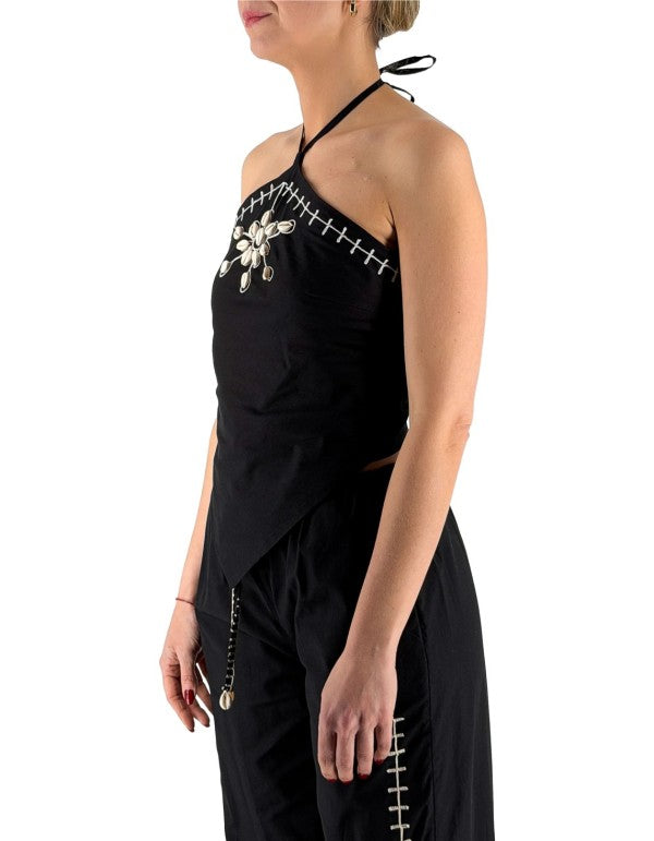 Top Con Ricami E Conchiglie Nero